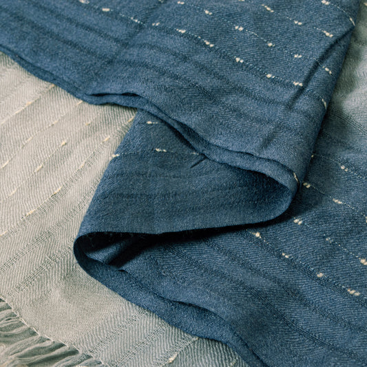 Sanskriti Vintage Long Grayish Blue Pure Woolen Shawl Hand Woven Scarf Stole