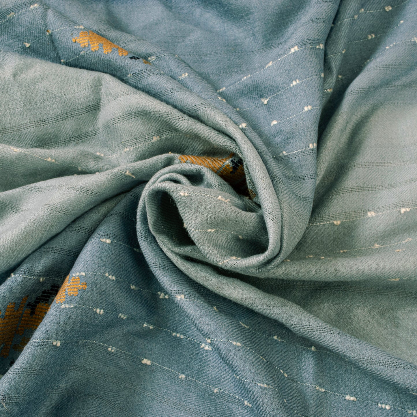 Sanskriti Vintage Long Grayish Blue Pure Woolen Shawl Hand Woven Scarf Stole