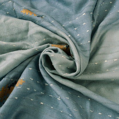 Sanskriti Vintage Long Grayish Blue Pure Woolen Shawl Hand Woven Scarf Stole
