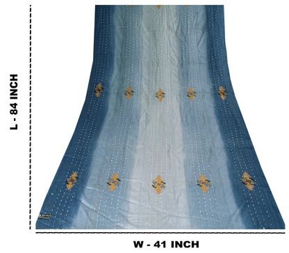 Sanskriti Vintage Long Grayish Blue Pure Woolen Shawl Hand Woven Scarf Stole