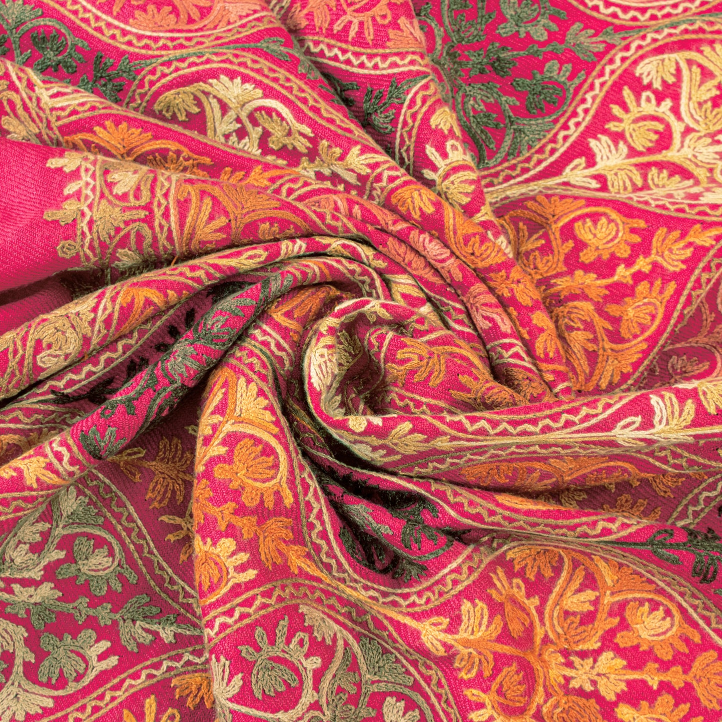 Sanskriti Vintage Long Pink Woolen Shawl Embroidered Aari Work Scarf Throw Stole