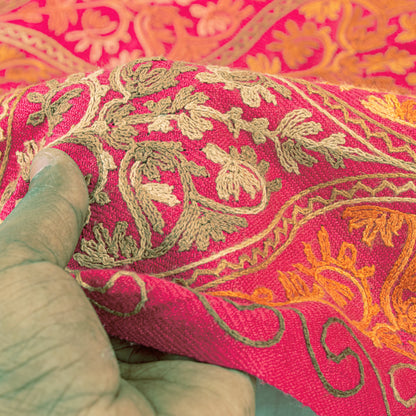 Sanskriti Vintage Long Pink Woolen Shawl Embroidered Aari Work Scarf Throw Stole