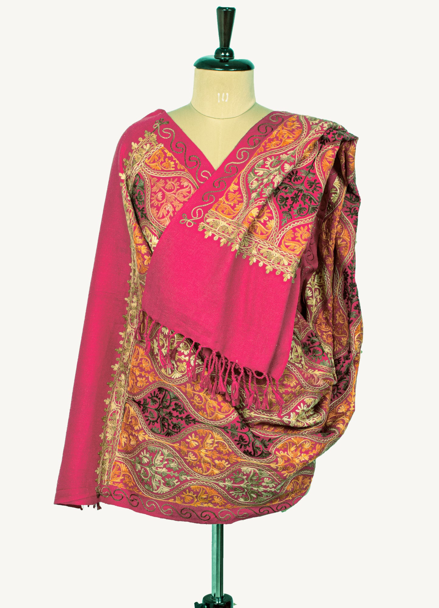 Sanskriti Vintage Long Pink Woolen Shawl Embroidered Aari Work Scarf Throw Stole
