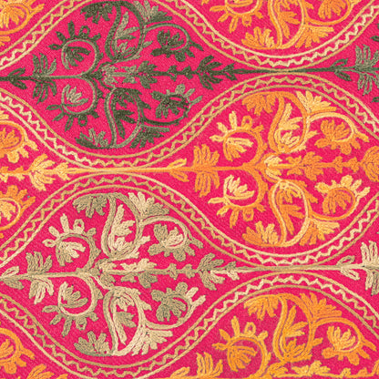 Sanskriti Vintage Long Pink Woolen Shawl Embroidered Aari Work Scarf Throw Stole