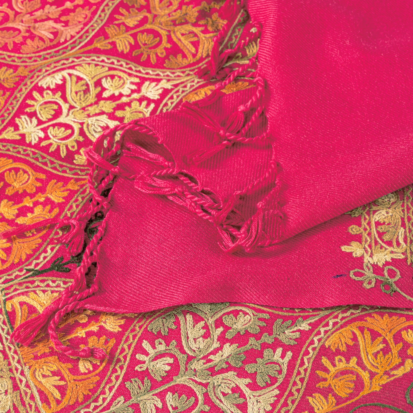 Sanskriti Vintage Long Pink Woolen Shawl Embroidered Aari Work Scarf Throw Stole