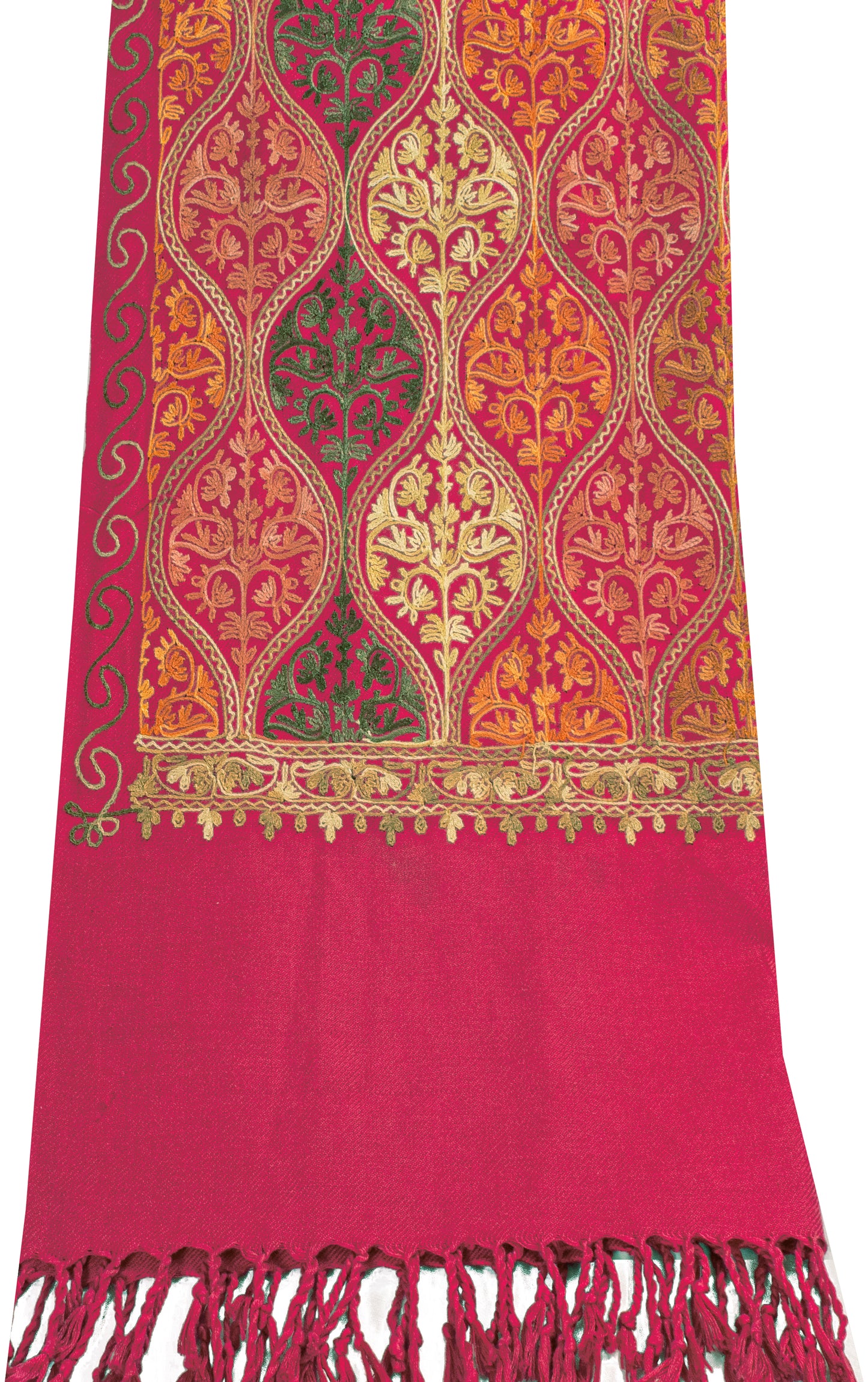 Sanskriti Vintage Long Pink Woolen Shawl Embroidered Aari Work Scarf Throw Stole