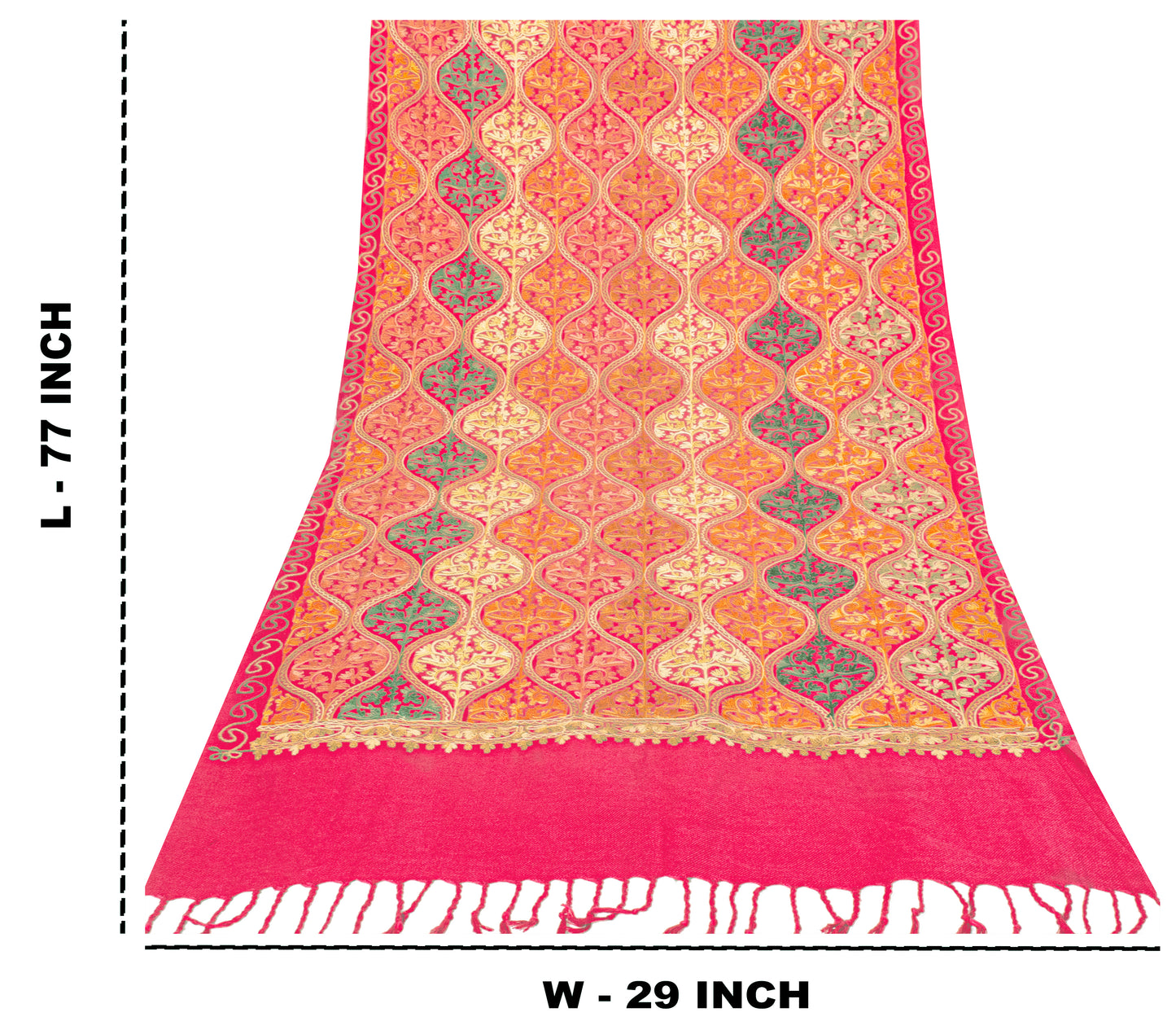 Sanskriti Vintage Long Pink Woolen Shawl Embroidered Aari Work Scarf Throw Stole