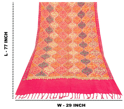Sanskriti Vintage Long Pink Woolen Shawl Embroidered Aari Work Scarf Throw Stole