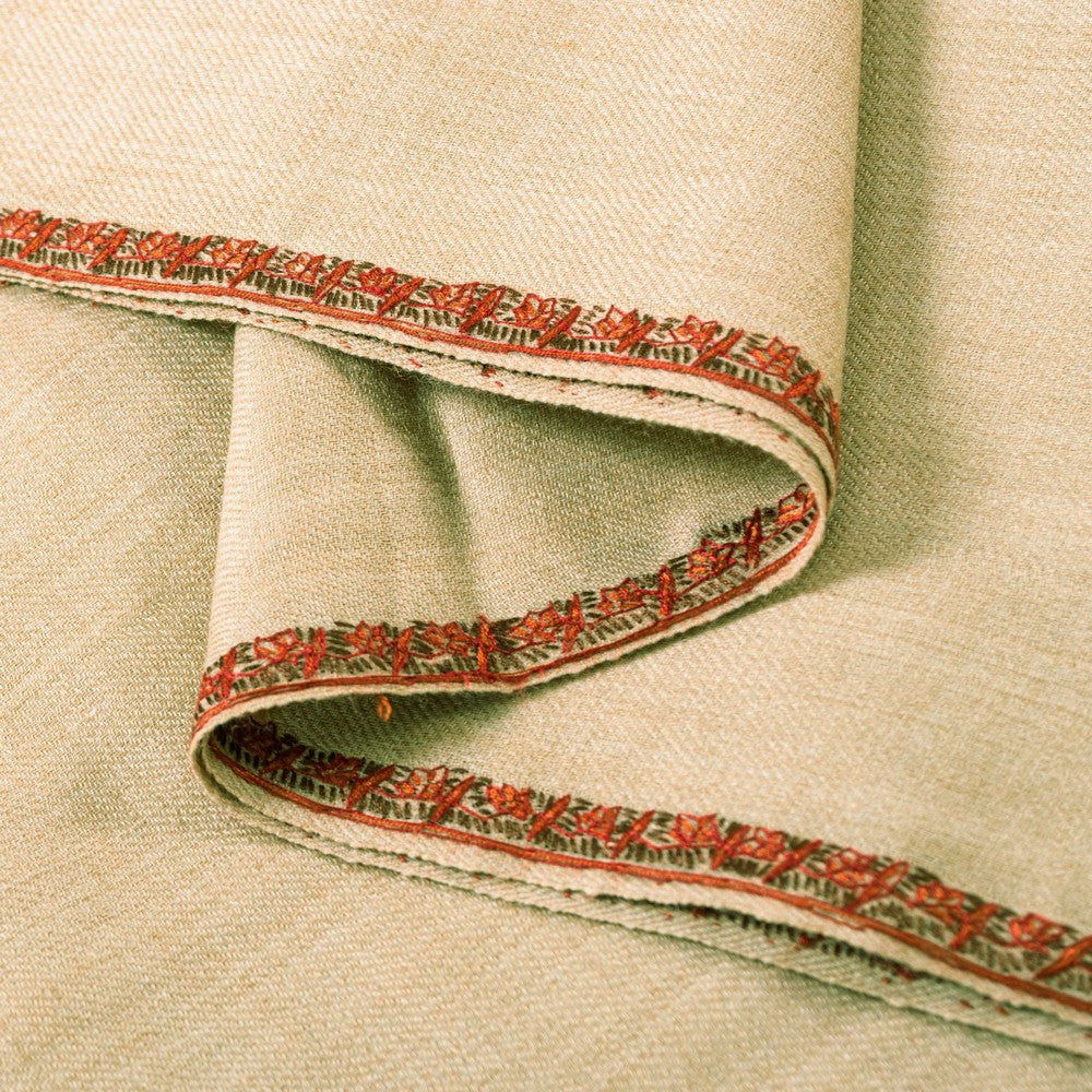 Sanskriti Vintage Long Ivory Woolen Shawl Hand Embroidered Suzani Throw Stole