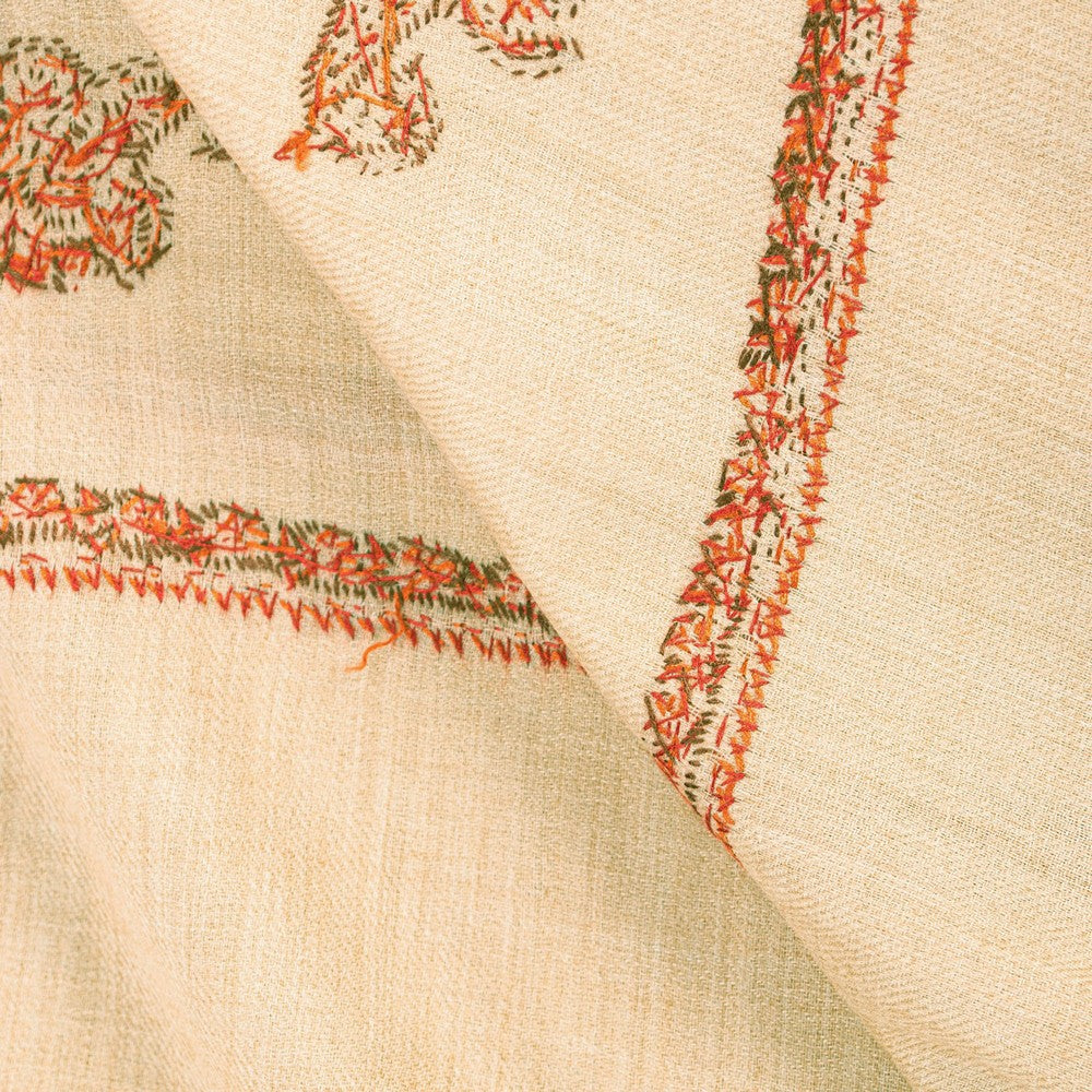 Sanskriti Vintage Long Ivory Woolen Shawl Hand Embroidered Suzani Throw Stole