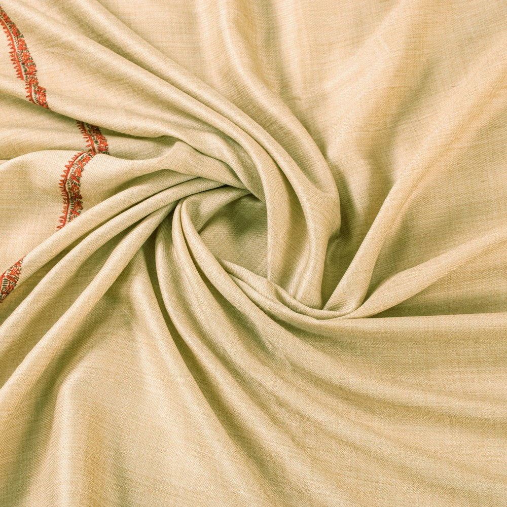 Sanskriti Vintage Long Ivory Woolen Shawl Hand Embroidered Suzani Throw Stole