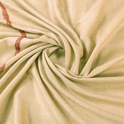 Sanskriti Vintage Long Ivory Woolen Shawl Hand Embroidered Suzani Throw Stole