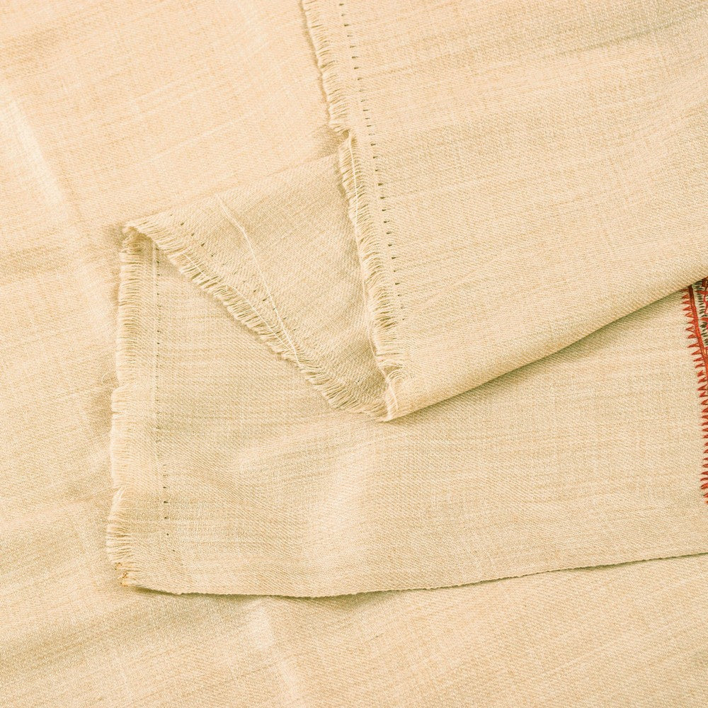 Sanskriti Vintage Long Ivory Woolen Shawl Hand Embroidered Suzani Throw Stole