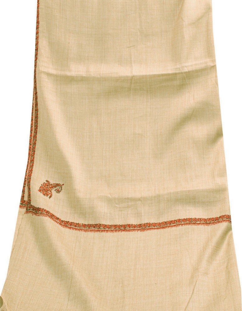 Sanskriti Vintage Long Ivory Woolen Shawl Hand Embroidered Suzani Throw Stole