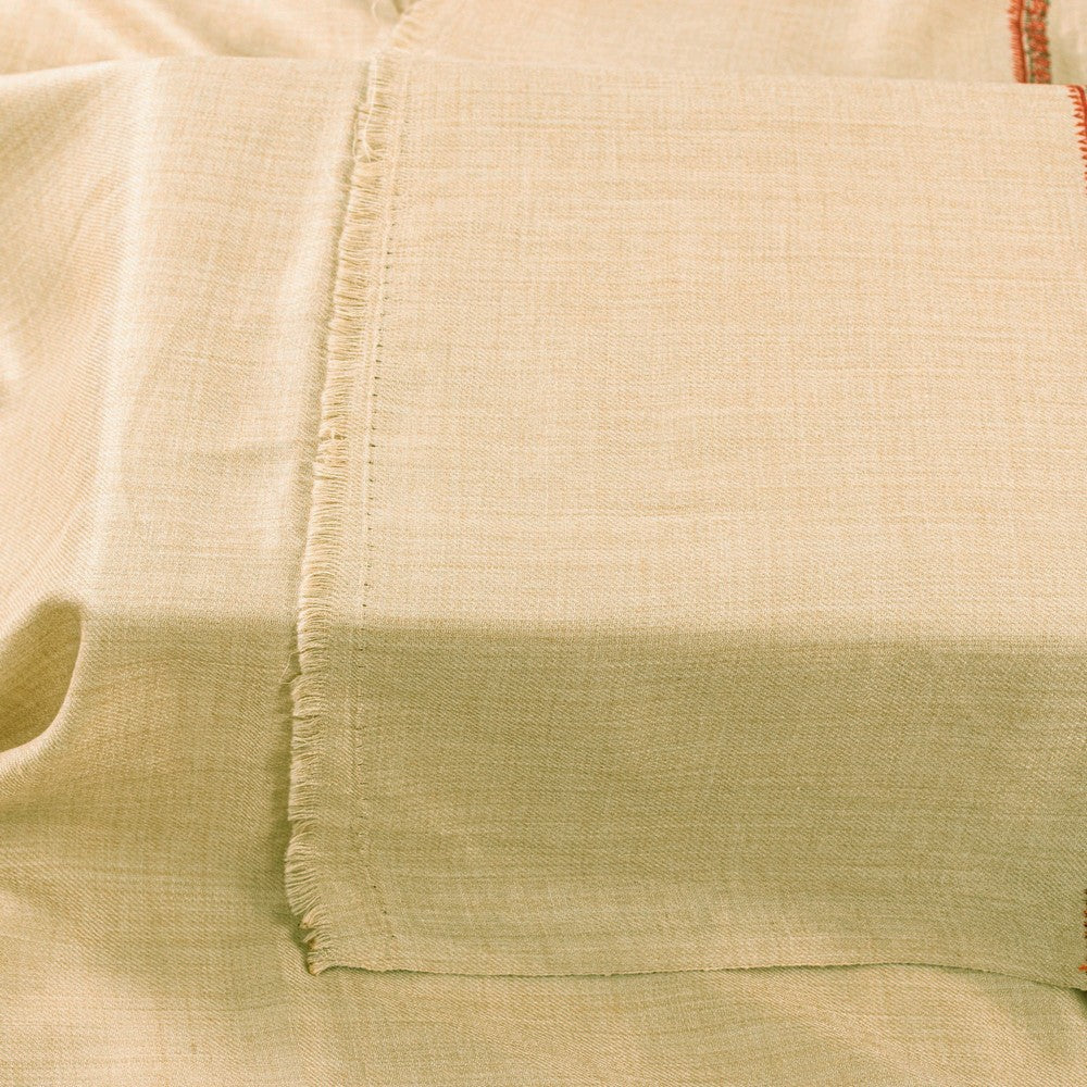 Sanskriti Vintage Long Ivory Woolen Shawl Hand Embroidered Suzani Throw Stole