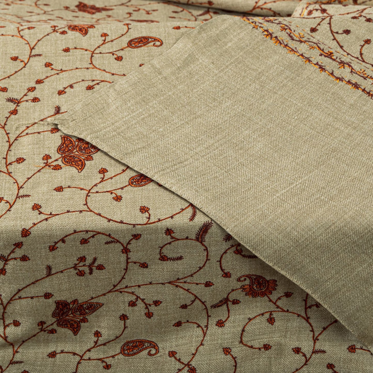 Sanskriti Vintage Beige Soft Blend Wool Shawl Hand Embroidered Suzani Wrap Stole