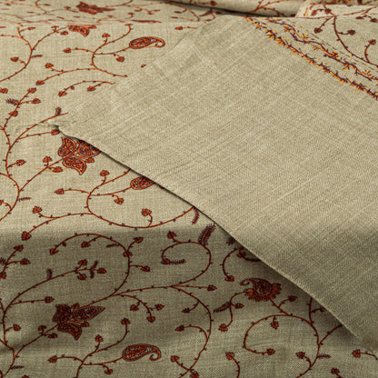 Sanskriti Vintage Beige Soft Blend Wool Shawl Hand Embroidered Suzani Wrap Stole