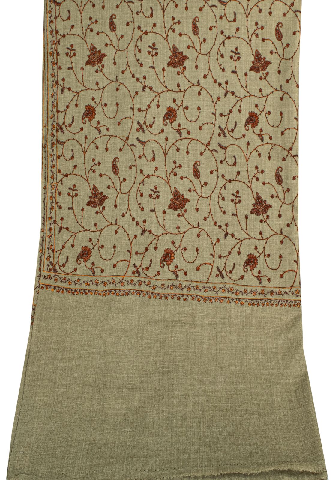 Sanskriti Vintage Beige Soft Blend Wool Shawl Hand Embroidered Suzani Wrap Stole