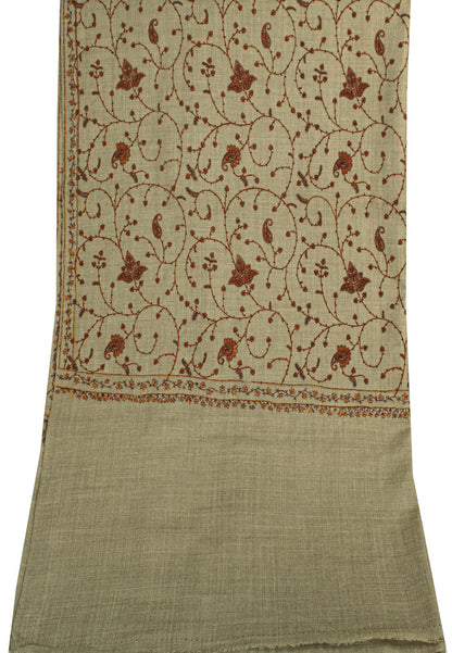 Sanskriti Vintage Beige Soft Blend Wool Shawl Hand Embroidered Suzani Wrap Stole