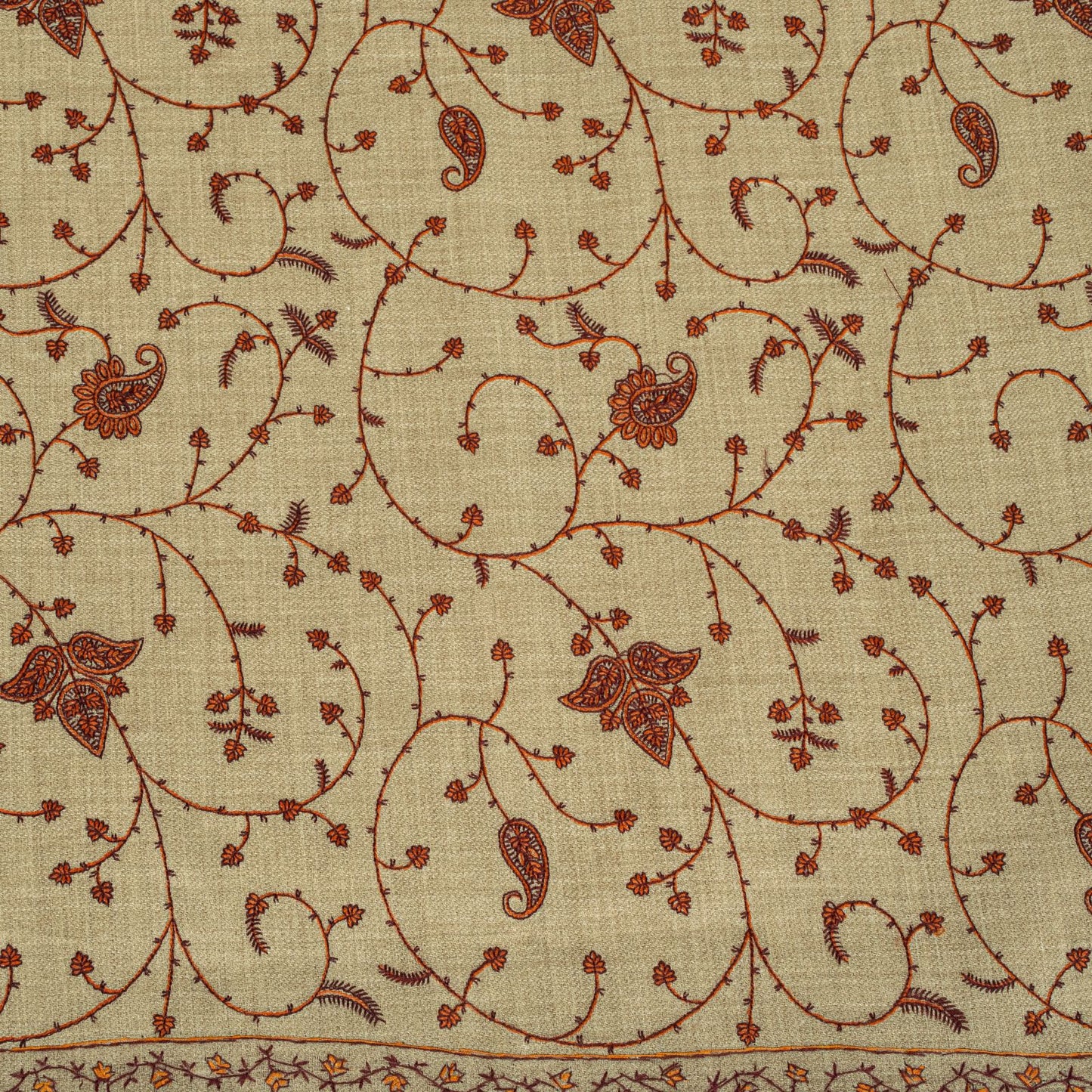 Sanskriti Vintage Beige Soft Blend Wool Shawl Hand Embroidered Suzani Wrap Stole