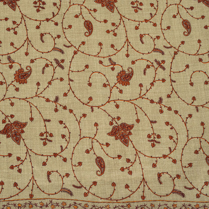 Sanskriti Vintage Beige Soft Blend Wool Shawl Hand Embroidered Suzani Wrap Stole