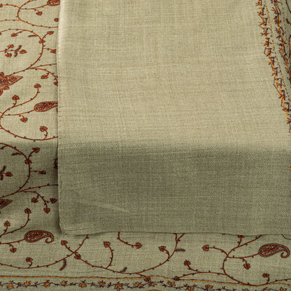 Sanskriti Vintage Beige Soft Blend Wool Shawl Hand Embroidered Suzani Wrap Stole