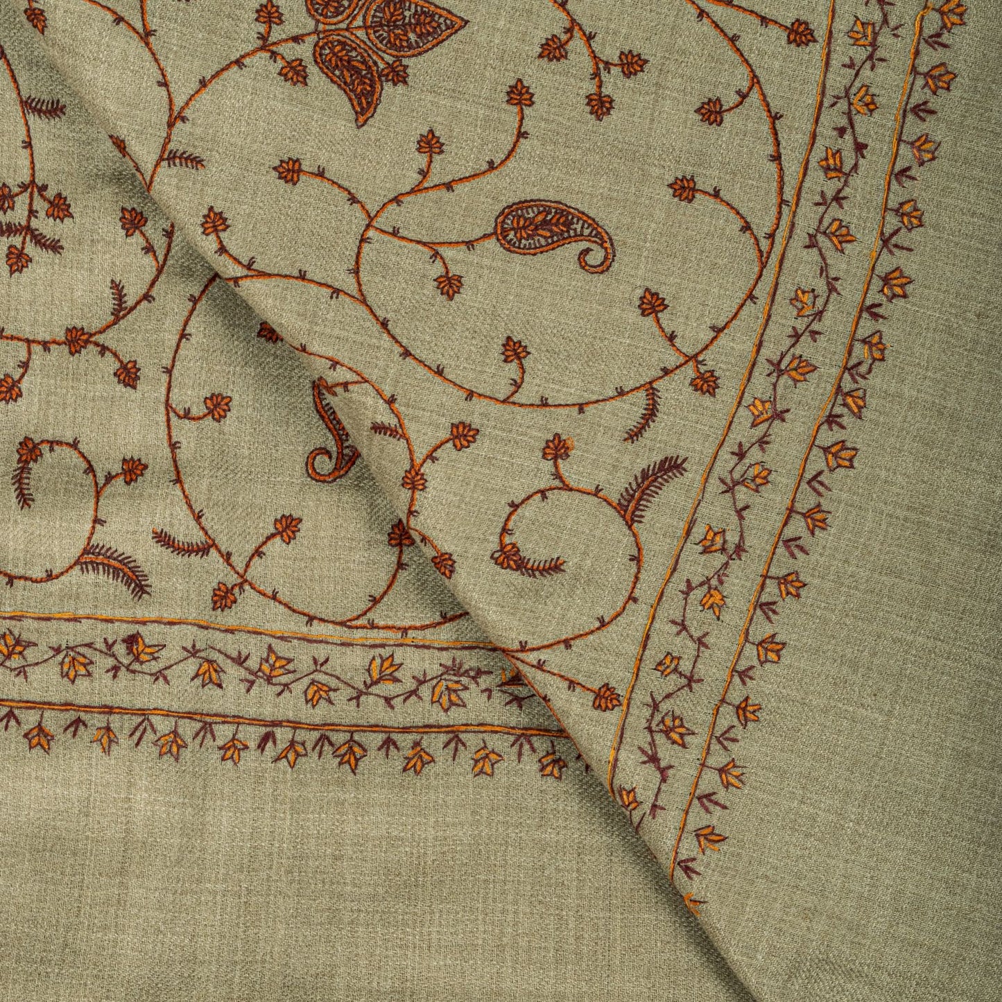 Sanskriti Vintage Beige Soft Blend Wool Shawl Hand Embroidered Suzani Wrap Stole