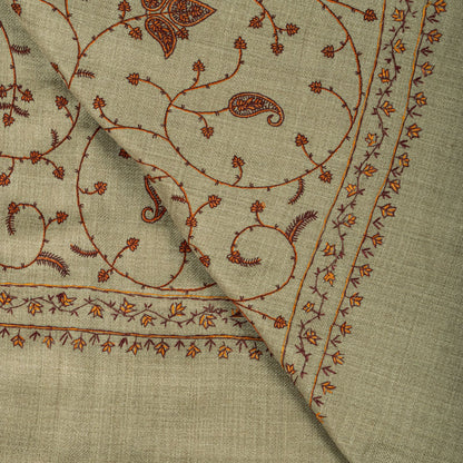Sanskriti Vintage Beige Soft Blend Wool Shawl Hand Embroidered Suzani Wrap Stole