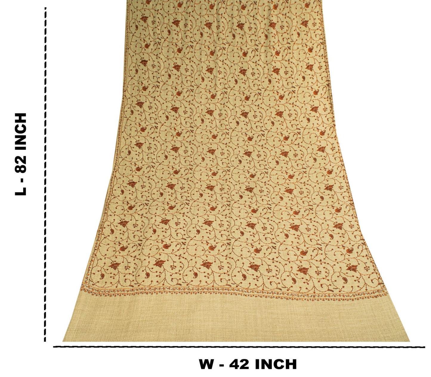 Sanskriti Vintage Beige Soft Blend Wool Shawl Hand Embroidered Suzani Wrap Stole