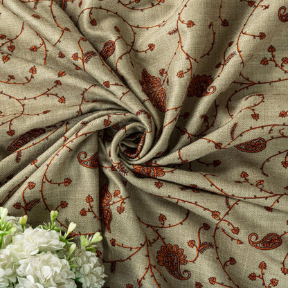 Sanskriti Vintage Beige Soft Blend Wool Shawl Hand Embroidered Suzani Wrap Stole