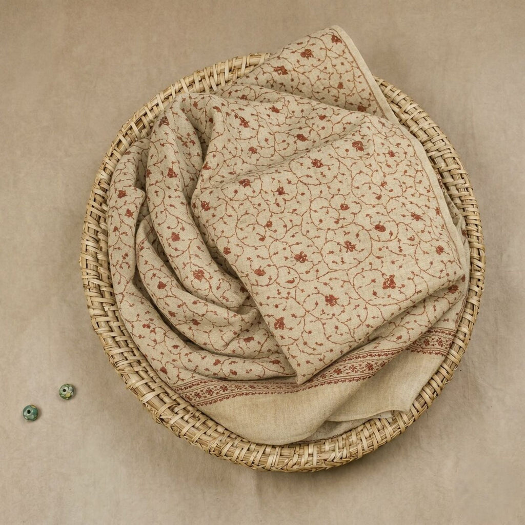 Sanskriti Vintage Beige Soft Blend Wool Shawl Hand Embroidered Suzani Wrap Stole