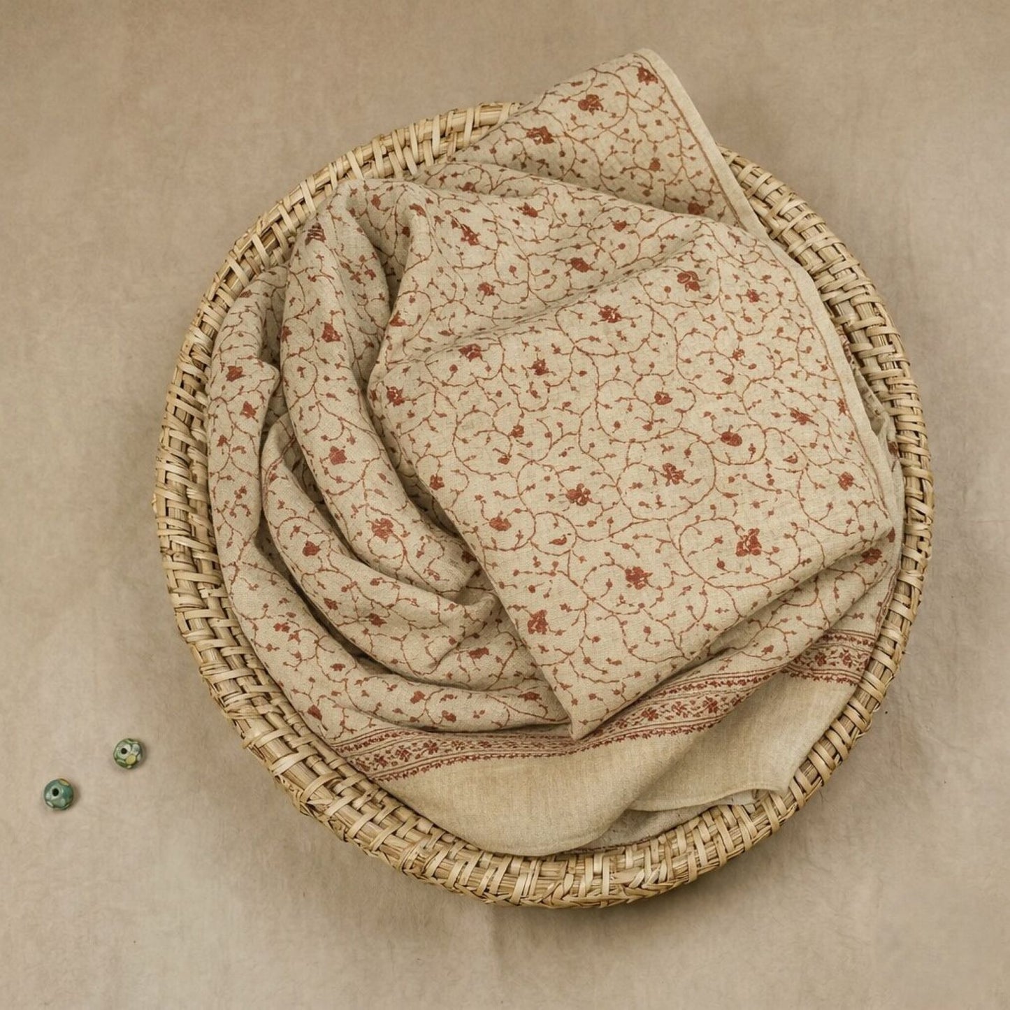 Sanskriti Vintage Beige Soft Blend Wool Shawl Hand Embroidered Suzani Wrap Stole