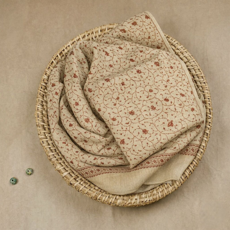 Sanskriti Vintage Beige Soft Blend Wool Shawl Hand Embroidered Suzani Wrap Stole