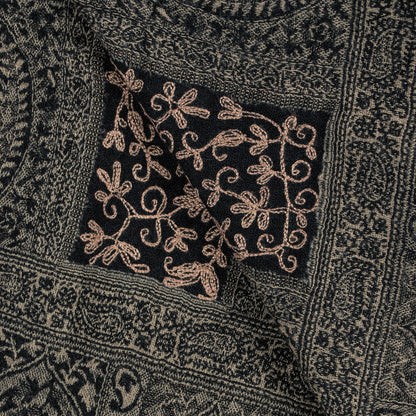 Sanskriti Vintage Long Black Woolen Shawl Woven Ari Embroidery Scarf Throw Stole