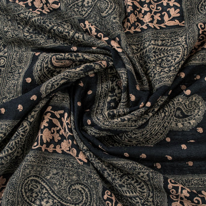 Sanskriti Vintage Long Black Woolen Shawl Woven Ari Embroidery Scarf Throw Stole