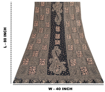 Sanskriti Vintage Long Black Woolen Shawl Woven Ari Embroidery Scarf Throw Stole