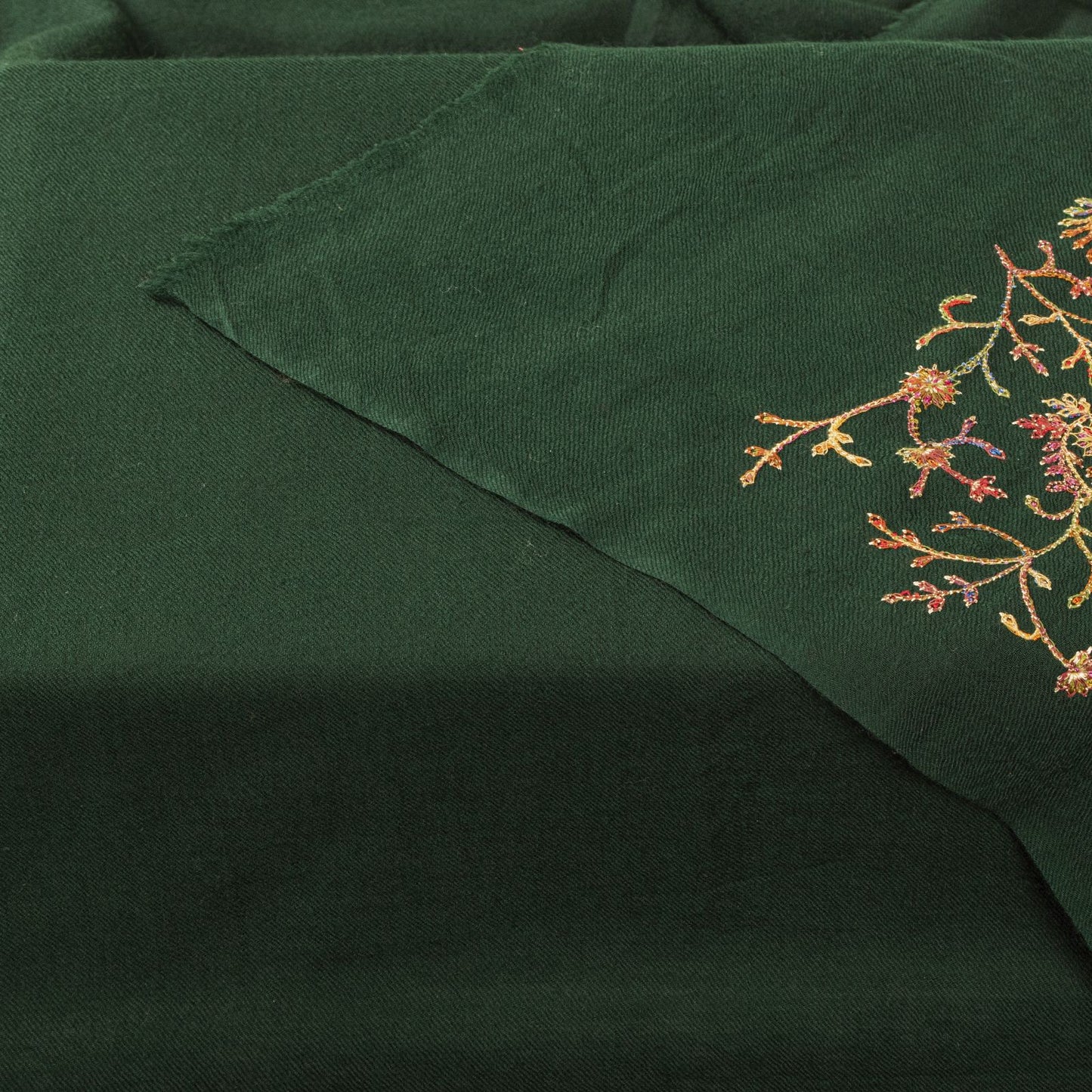 Sanskriti Vintage Green Soft Pure Wool Shawl Aari Hand Embroidered Kashmiri Wrap
