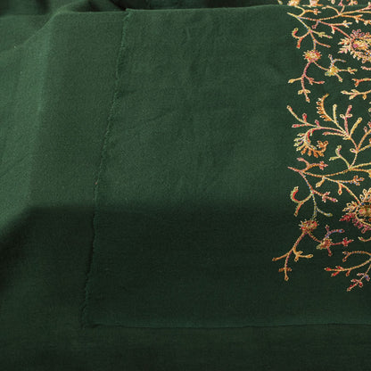 Sanskriti Vintage Green Soft Pure Wool Shawl Aari Hand Embroidered Kashmiri Wrap