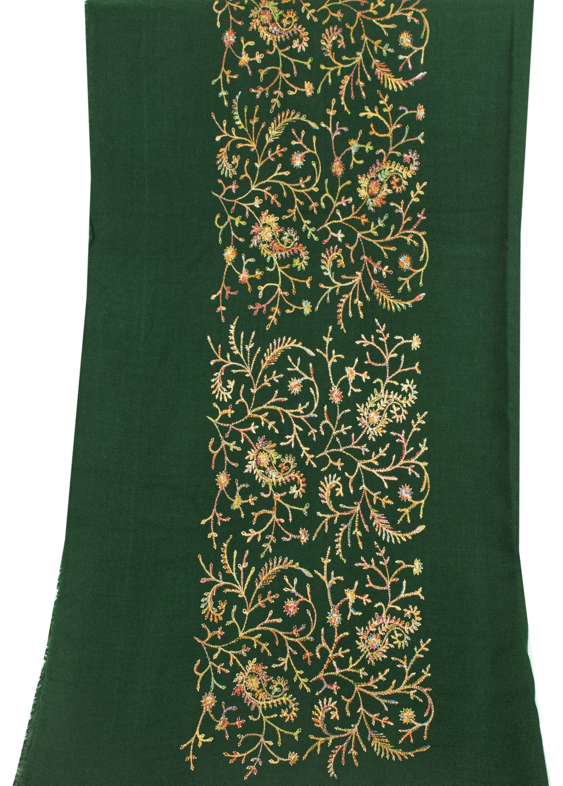 Sanskriti Vintage Green Soft Pure Wool Shawl Aari Hand Embroidered Kashmiri Wrap
