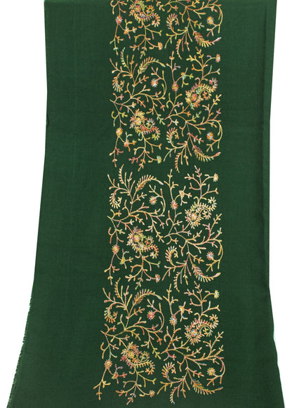 Sanskriti Vintage Green Soft Pure Wool Shawl Aari Hand Embroidered Kashmiri Wrap