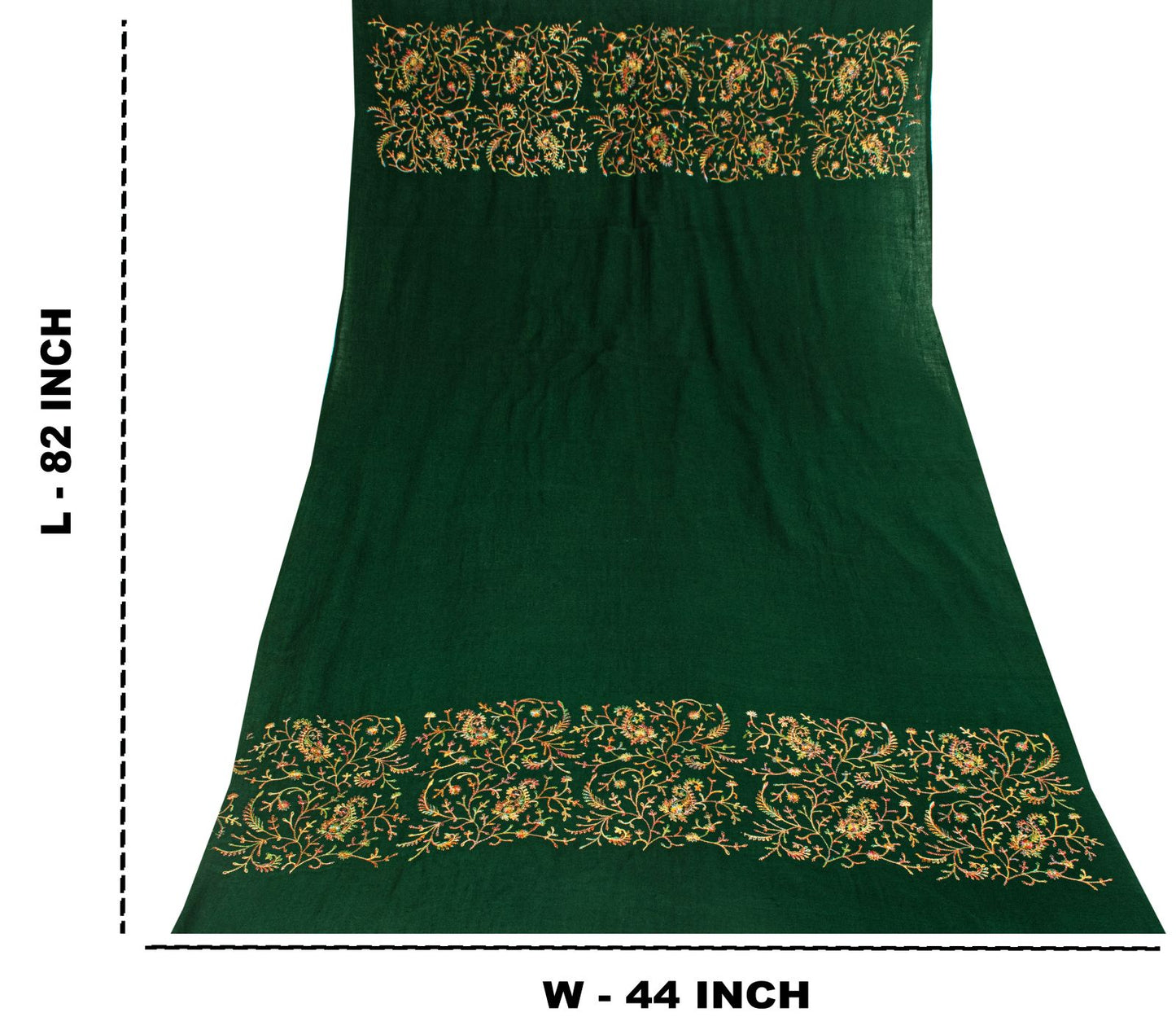 Sanskriti Vintage Green Soft Pure Wool Shawl Aari Hand Embroidered Kashmiri Wrap