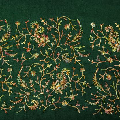 Sanskriti Vintage Green Soft Pure Wool Shawl Aari Hand Embroidered Kashmiri Wrap