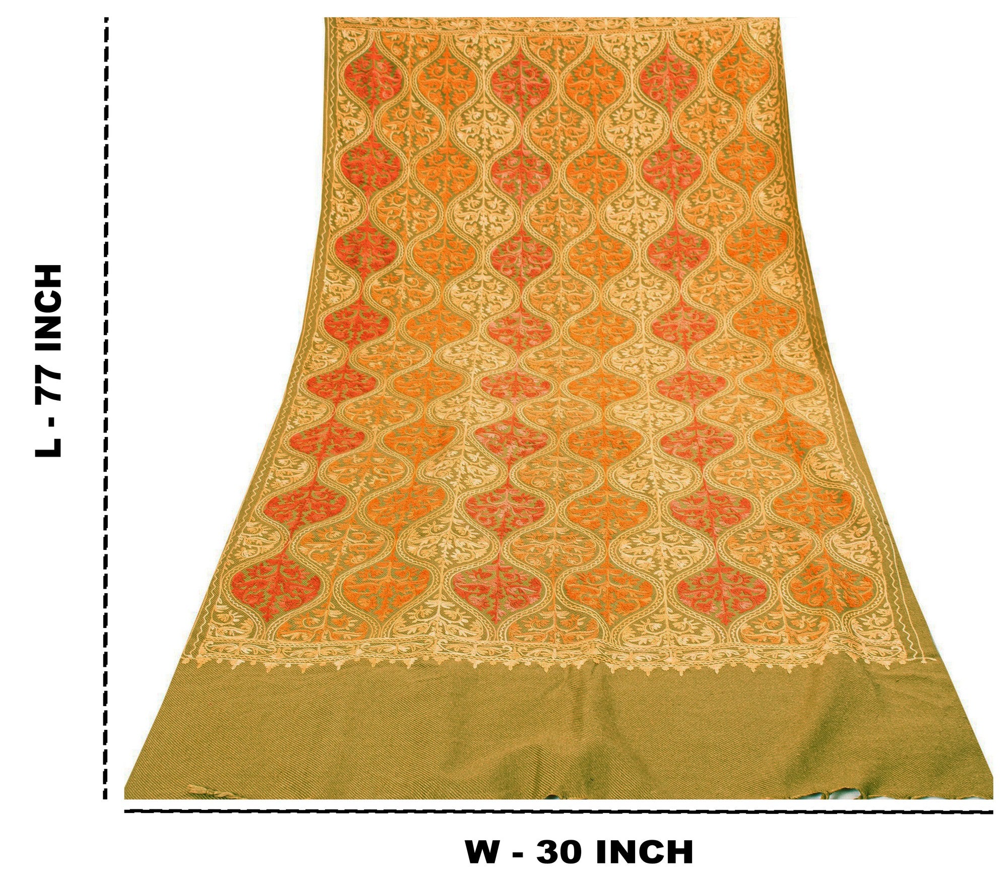 Sanskriti Vintage Long Green Woolen Embroidery Aari Kashmiri Sustainable Stole