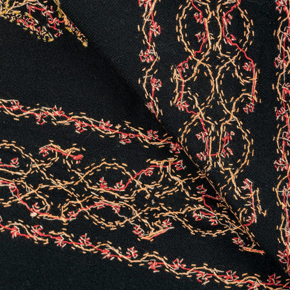 Sanskriti Vintage Long Black Woolen Shawl Hand Embroidered Suzani Throw Stole