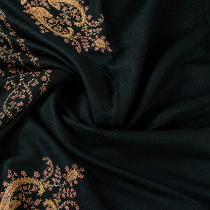 Sanskriti Vintage Long Black Woolen Shawl Hand Embroidered Suzani Throw Stole