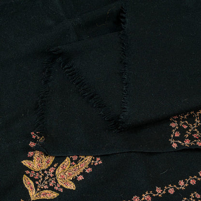 Sanskriti Vintage Long Black Woolen Shawl Hand Embroidered Suzani Throw Stole