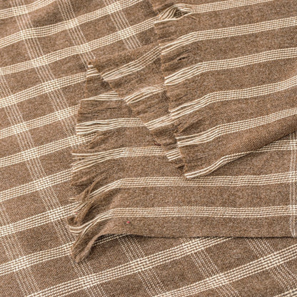 Sanskriti Vintage Long Brown Woolen Shawl Hand Woven Scarf Throw Winter Stole