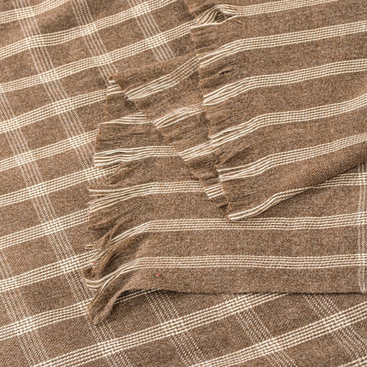 Sanskriti Vintage Long Brown Woolen Shawl Hand Woven Scarf Throw Winter Stole