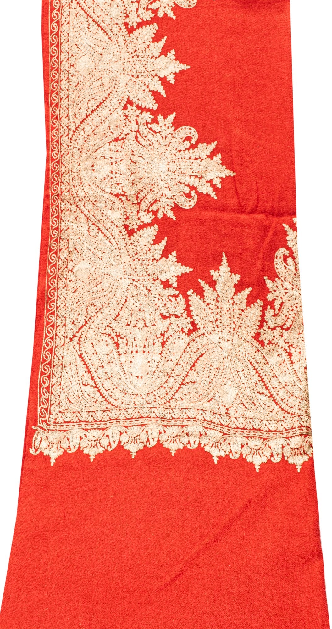 Sanskriti Vintage Long Red Pure Woolen Kashmiri Hand Embroidery Aari Work Shawl