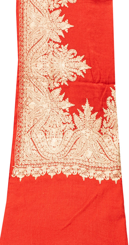 Sanskriti Vintage Long Red Pure Woolen Kashmiri Hand Embroidery Aari Work Shawl